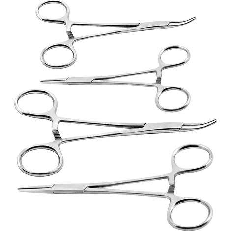 4er-set Klemmzangen, Angelzangen, Gerade Und Gebogene, Enthakungswerkzeug, Feststellzange Aus Edelstahl Für Tierpflege, Angeln, Heimwerken (12,5 + 18 Cm)