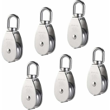 M15 Einfache Rolle Aus Edelstahl 304, 15mm Einzelne Rollenblock, Schwenkkran Haken Glatt Seil Kabel Belastung 77lbs/35kg (6 Stück)