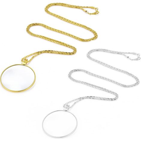 2 Stück 5x Monokel Lupe Brille Mit Legierung Halskette Anhänger Kette Für Bücher Zeitung Lesen Cosplay Accessoires