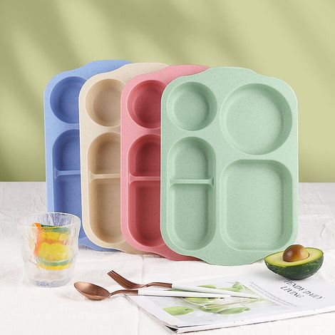 5-fach-teller Für Erwachsene Und Kinder, 4er-set Aus Wiederverwendbarem Und Bruchsicherem Kunststoff, Bpa-frei, Mikrowellen- Und Spülmaschinengeeignet