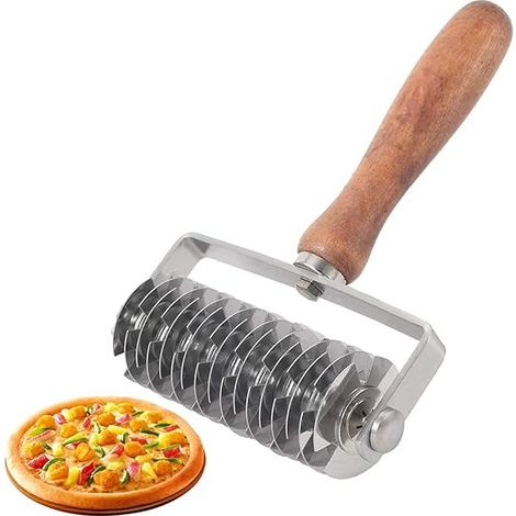 1er Pack Teigrollgitter, Pizza-gitterrolle, Edelstahlschneider, Teigroller Mit Holzgriff Zum Schneiden Von Teig, Pizzakruste Und Backwaren