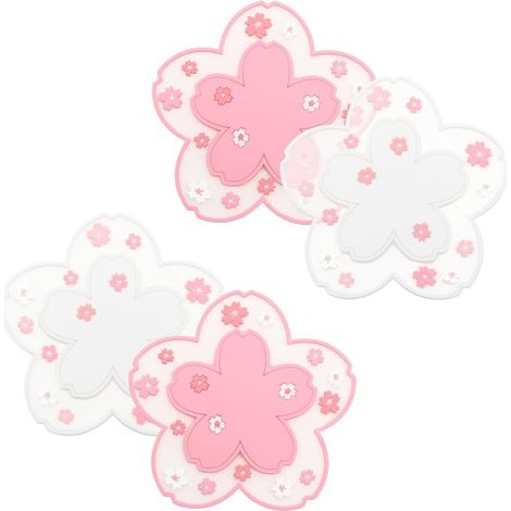 4 Stück Pvc Sakura Untersetzer Tischmatten Tassen Rutschfest Waschbar Glasuntersetzer Mit Sakura-motiv Zur Tischisolierung Für Weingläser Teetassen Wasserkocher Untersetzer Geschirr