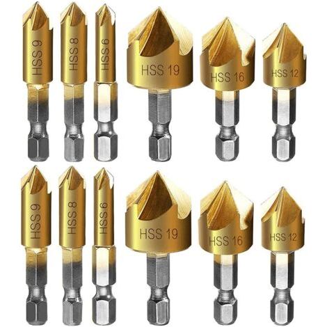 12-teiliges Metall-fräser-set, Sechskantschaft, Automatischer Zentrierdorn, Anschrägfräser, 6mm 8mm 9mm 12mm 16mm 19mm