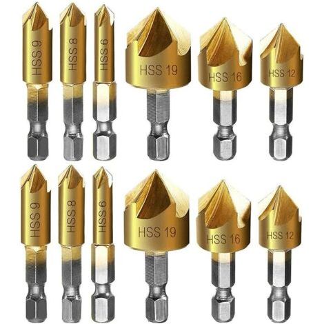 12-teiliger Satz Metall-fasenfräser Mit Sechskantschaft, Automatischer Zentrierdorn, Fasenbohrer 6mm 8mm 9mm 12mm 16mm 19mm