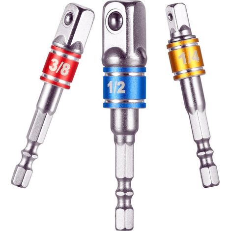 Adapter Für Steckschlüsseleinsätze, Bohrmaschinen-adapter, Schlagbohrer. 3-teiliges Set Mit Vierkant-steckschlüsseladaptern 1/4", 1/2", 3/8" Aus Chrom-vanadium-stahl