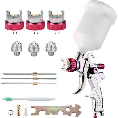 Professionelle Farbspritzpistole, Hochdruck-luftspritzpistolen-set, Hvlp-pneumatik-farbspritzpistole Mit Schwerkraftzufuhr 600cc, 1,4mm/1,7mm/2,0mm 3 Düsegrößen (rot)