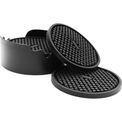 6er-set Schwarze Silikon-untersetzer, Durchmesser 10 Cm, Mit Halterungen – Tiefe, Saugfähige Rillen, Ideal Für Heiße Und Kalte Getränke