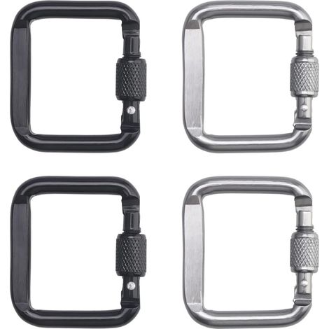 4er-set Aluminium-karabiner Mit Schraubverschluss Für Klettern, Camping, Wandern, Reisen, Angeln Und Rucksäcke (silber, Schwarz)