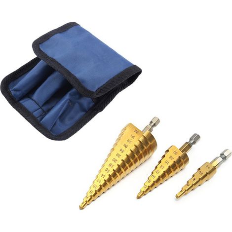 3-teiliges Abgestuftes Metallbohrer-set, 4-12/20/32 Mm Hss-titan Kegelförmige Dreieckige Abgestufte Metallfräser, Sechskantschaft-stufenbohrer Für Metall, Holz Und Messing