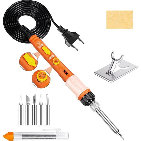 60w Präzisions-elektrolötkolben-set Mit Ein-/ausschalter, Einstellbarer Temperatur 200–450 °c, 5 Lötspitzen, Lötdraht Und Lötkolbenhalter