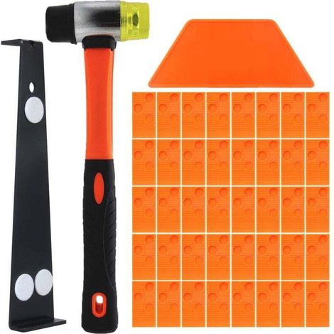 Installationskit Für Laminatböden, Verlege-set Für Laminatparkett Mit 40 Distanzklötzen Und Schlagblock, Robuster Zugstange Und Glasfaserhammer Mit Rutschfestem, Weichem Griff
