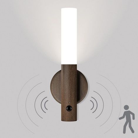2er-set Nachtlichter Mit Bewegungsmelder, Kabellose Wiederaufladbare Holz-wandleuchten, Magnetische Innennachtlichter Mit Batterie Für Treppen, Schlafzimmer Und Flur (dunkles Holz)