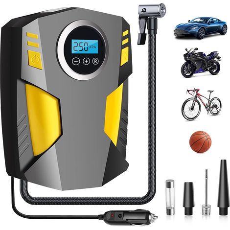 Tragbarer Digitaler Autoreifen-luftkompressor, 12 V Elektrische Schnell-luftpumpe, Autoreifen-aufblaspumpe Mit Digitalanzeige Und Led-licht, Für Auto, Fahrrad, Motorrad, Ballon (gelb)
