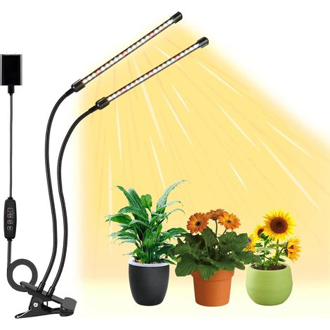 Pflanzlampe Für Innenräume, 2-kopf-hortikulturlampe Mit Vollspektrum 3000k/5000k/660nm, 3 Beleuchtungsmodi Und 10 Dimmstufen Mit Timer-funktion
