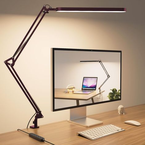Led-schreibtischlampe Architektenlampe - 5 Farbmodi X 11 Helligkeitsstufen - 1300lm - Verstellbarer Schwenkarm - Timer- Und Speicherfunktion - 12w Schreibtischlampe - Rot