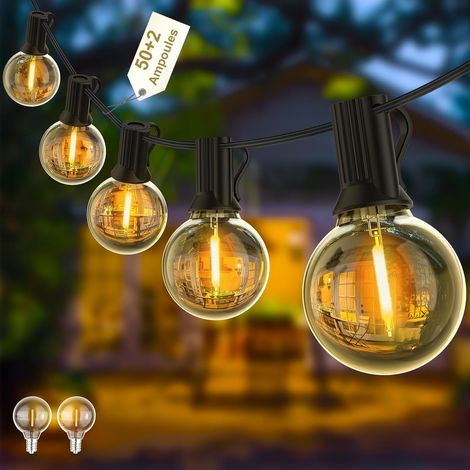 30 M Außen-lichterkette, 50+2 Lampen, Bruchsicher & Wasserdicht, Verbindbare Led-guirlanden-lichter, Warmweiß, Plug & Play, Für Innenbereich, Garten, Balkon, Haus, Hochzeit, Party, Weihnachten [energi