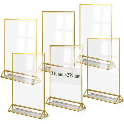 6er Set Acryl-tischständer A4, Goldener Plakathalter, Doppelseitiger Transparenter Bilderrahmen Für Speisekarte, Foto, Hochzeit, Werbung, Empfang