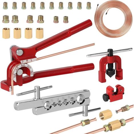Kit Mit Aufweitwerkzeugen Für Bremsleitungen, Einfaches Ende, Bremsleitungswerkzeug Mit 7,6 M Bremsleitung, Rohrbiegegerät 0-180°, Mini-rohrschneider, 16 Anschlüsse Und 4 Verbinder
