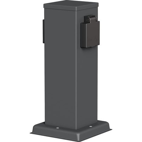 De Garten Colonne De Prises De Courant Pour L'Extérieur, Ip44, 2x, Acier Inoxydable, Anthracite, Carré, 27 Cm