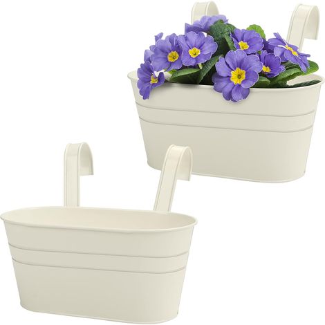 Hängender Topf Aus Metall, Beige (2er-set) - 27 X 12 Cm - Hängeblumenkasten Mit Abnehmbaren Haken - Pflanzenaufhängung Für Innenraum, Garten, Balkon & Zaun - Dekorative Blumenkästen
