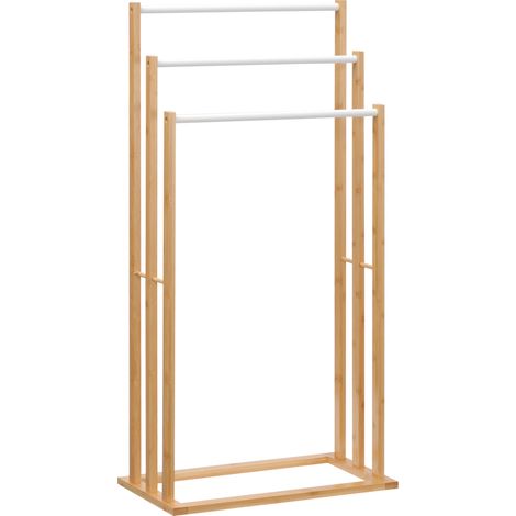 Bambus-handtuchständer Mit 3 Stangen, Freistehender Handtuchhalter Für Das Badezimmer - 48 X 25,8 X 94 Cm