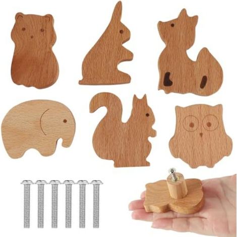 Möbelgriff, 6 Stück Massivholz-knöpfe, Niedliches Tiermotiv, Natürliche Textur, Dekoration Für Kinderzimmer, Knöpfe Für Kommode