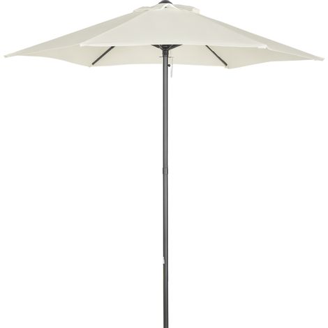 Gerader Runder Gartenschirm, Ø 2 M, Stange Aus Aluminium, 6 Metallstreben Und Beige Stoffbespannung