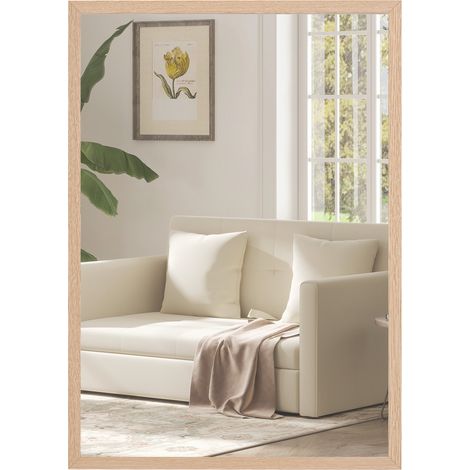 Rechteckiger Wandspiegel 50 X 70 Cm, Holzrahmen, Ideal Für Badezimmer, Wohnzimmer Oder Schlafzimmer, Natur