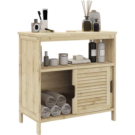 Bambus-unterschrank, Badezimmerschrank Mit 2 Türen, 60 X 30 X 60 Cm, Naturholz