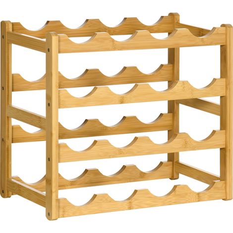 Flaschenregal, Flaschenhalter Aus Bambusholz, 4 Ebenen, 16 Flaschen, 43 X 23,5 X 38 Cm, Naturholz