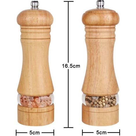 Set Aus 2 Salz- Und Pfeffermühlen Aus Natürlicher Eiche – Verstellbares Keramikmahlwerk – Höhe 6 Zoll – Feuchtigkeitsbeständig