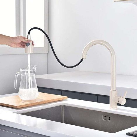 Küchenarmatur – 360° Drehbarer Küchenmischer Mit Ausziehbarem Brausekopf, 3 Sprühmodi, Edelstahl-spültischarmatur (hafer)