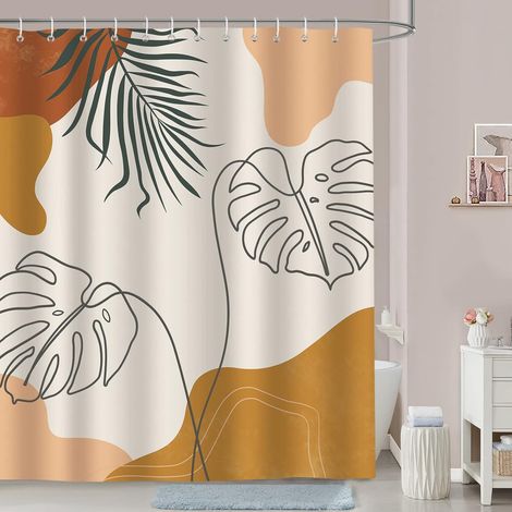 Duschvorhang Tropisches Blatt Bohème Minimalistisch 150 X 180 Cm Badvorhang Stoff Polyester Schimmelresistent Wasserdicht Waschbar Badezimmer Vorhang