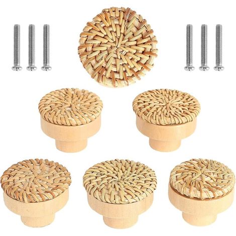 6er-set Möbelknöpfe Aus Rattan – Schubladengriff Aus Massivholz – 40 X 30 Mm – Schrauben Für Einfache Montage Enthalten