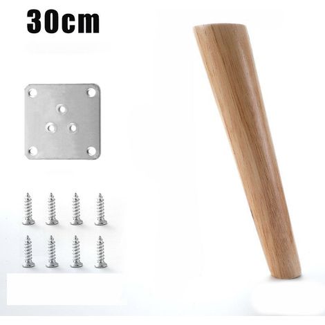 4er-set Möbelbeine Aus Eichenholz, 30 Cm – Farbbeständiger Lack – Vormontierte Befestigungsplatten Inklusive