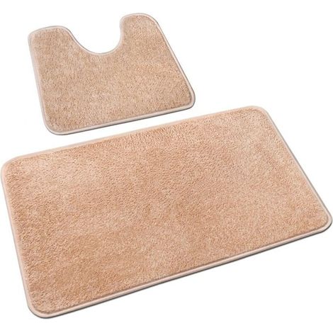 Set Aus 2 Rutschfesten, Waschbaren Mikrofaser-badteppichen Für Badezimmer Und Wc, Beige, 40 X 60 Cm + 50 X 40 Cm