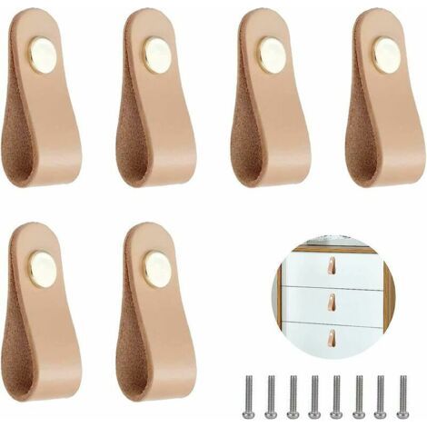 Leder-türgriff - 6 Ledergriffe - Möbelgriffe Aus Leder Mit Schrauben Zubehör - Schrankgriffe Für Schrank, Küche Und Tür
