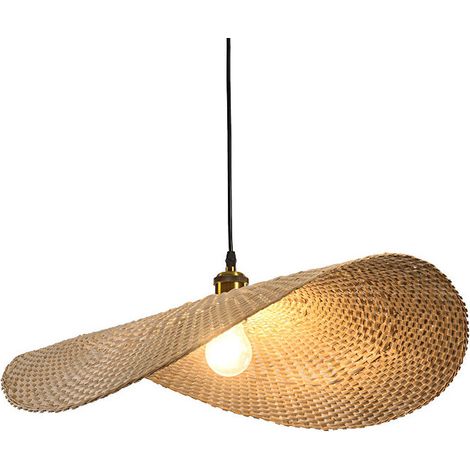 Lustre Pendelleuchte Ombre Handgefertigte Bambusgeflecht Hängelampe E27 Individuelles Kreatives Design Hängende Rattan Eisenleuchte Für Esszimmer, 40cm