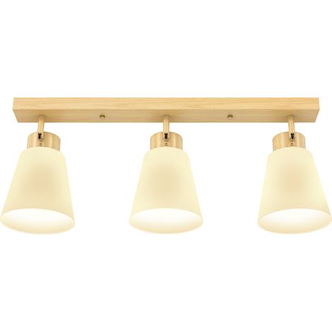 Led-deckenleuchte 40 W, Deckenlampe Mit Doppelter Befestigung Und Um 90° Schwenkbaren Köpfen Mit 3 E27-fassungen, Naturholz