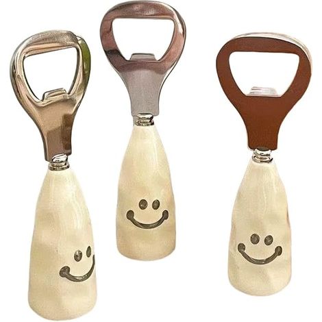Edelstahl-flaschenöffner Mit Keramikbasis, Niedliches Smiley-motiv, Lustig Und Dekorativ