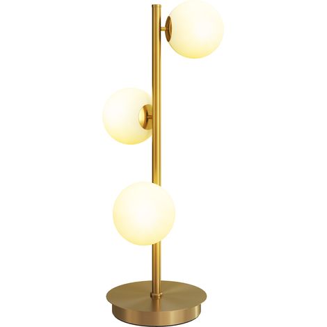 Tischlampe Mit 3 Globus-schirmen, Mit Stabilem Stahlsockel, G9-fassungen, 24 X 24 X 53 Cm, Messing