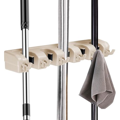 1 Stück (beige) Wandhalterung Für Besen Und Mopp, Multifunktionaler Wandorganizer Mit 5 Halterungen Für Stiele Und 6 Haken