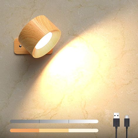 Drahtlose Led-wandleuchte Mit Touch-bedienung, Nachttischlampe Für Den Innenbereich, 360° Drehbar, Geeignet Für Wohnzimmer, Schlafzimmer Oder Flur, Holzoptik