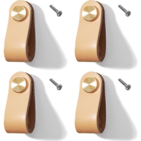 4er-set Möbelgriffe Aus Leder Für Küchenschränke Und Schränke (beige, Einzelloch)