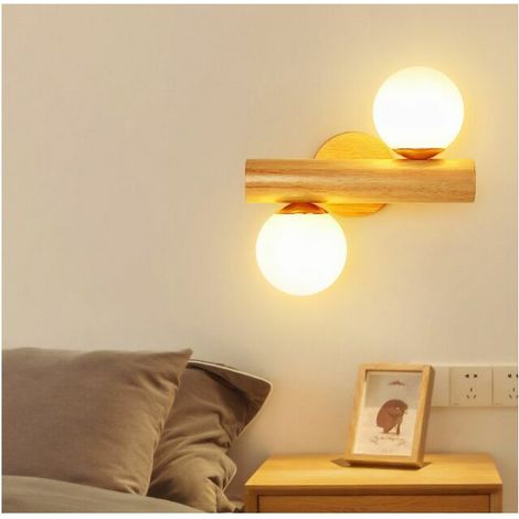 Nordische Wandlampe Aus Massivholz, Wohnzimmer-tv-hintergrund, Schlafzimmer- Und Flur-wandlampe Mit Zwei Köpfen, E27-fassung Ohne Leuchtmittel