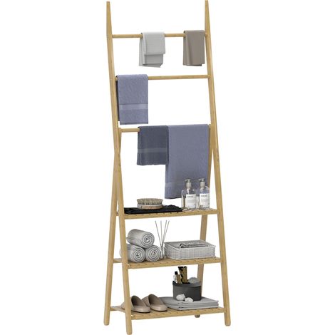 Klappbares Bambus-badregal Mit 3 Ebenen, Leiter-handtuchhalter, 53,5x30x153cm, Natürliche Holzoptik