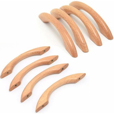 8-teilige Möbelgriffe Aus Holz, Türgriffe, Schrankgriffe, Gebogene Griffe, Schubladengriffe Mit Schrauben, Natürliche Holzfarbe