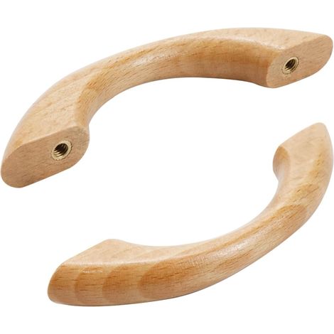 2er-set Möbelgriffe Aus Holz, Türgriffe, Schrankgriffe, Gebogene Griffe, Schubladengriffe Mit Schrauben, Farbe: Naturholz