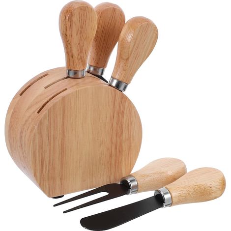 Käsemesser-set Mit Holzgriff Und Eichenholzsockel, Vielseitige Edelstahlwerkzeuge Für Weinproben Und Picknicks