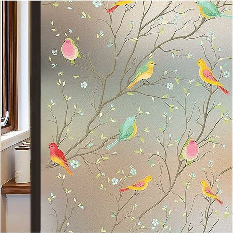Fensterfolie Für Privatsphäre, Milchglas-folie, Buntglas-folie, Statische Antihaft-folie, Selbstklebende Folie, Selbstklebend, Haus, Badezimmer, Büro, Fensteraufkleber Mit Vogelmotiv (60x200cm)